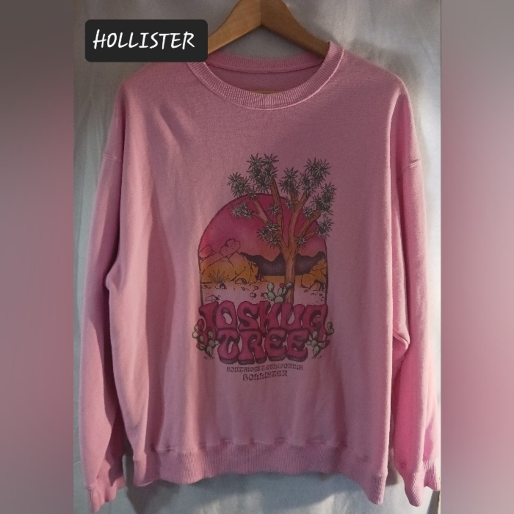 HOLLISTER Pink Graphic Women's Sweater Crewneck Shirt Womens Medium Oversized